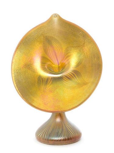 An Iridescent Jack-in-the-Pulpit Glass Vase, Height 10 1/4 inches.