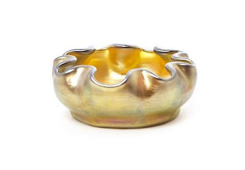 A Tiffany Studios Gold Favrile Glass Salt Cellar, Diameter 2 3/4 inches.