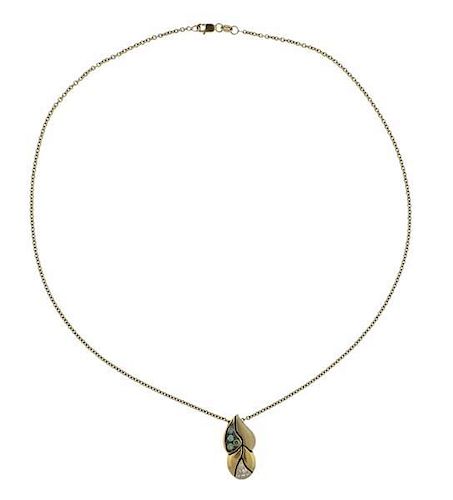 Tenthio 18k Gold Diamond Green Sapphire Necklace