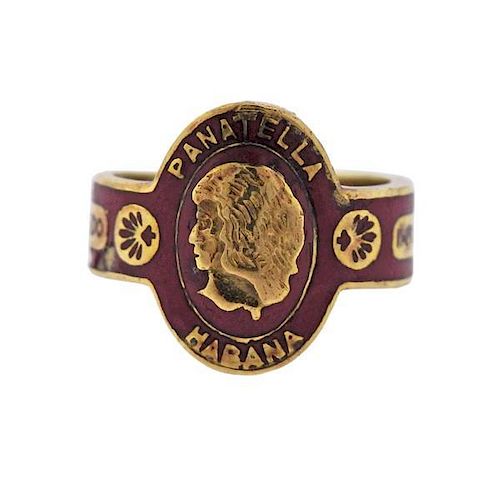 Cartier 18k Gold Enamel Cigar Band Ring