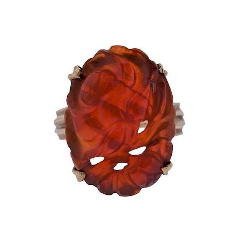 14k Gold Carved Carnelian Ring