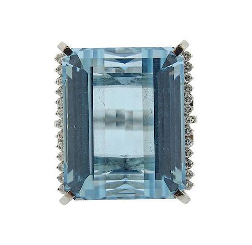 60ct Blue Topaz Platinum Diamond Ring
