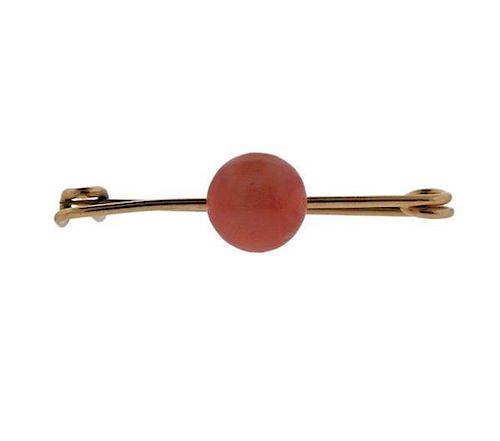 Antique 18k Gold Coral Safety Pin Brooch