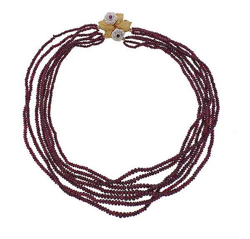 Buccellati 18k Gold Clasp Ruby Bead Necklace
