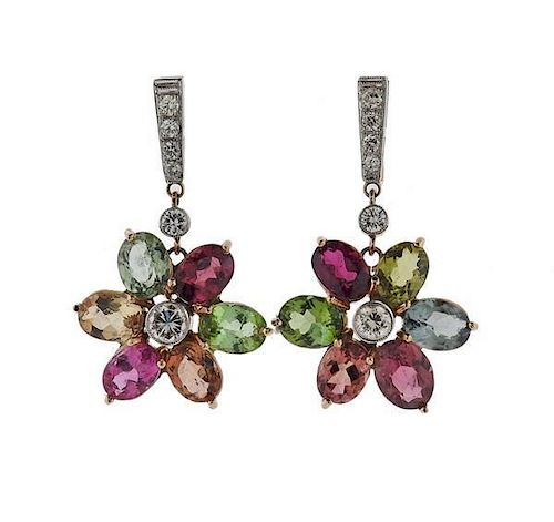 18l Gold Diamond Gemstone Flower Earrings