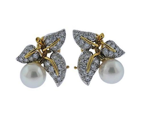 Tiffany &amp; Co Schlumberger Platinum Gold Diamond Pearl Earrings