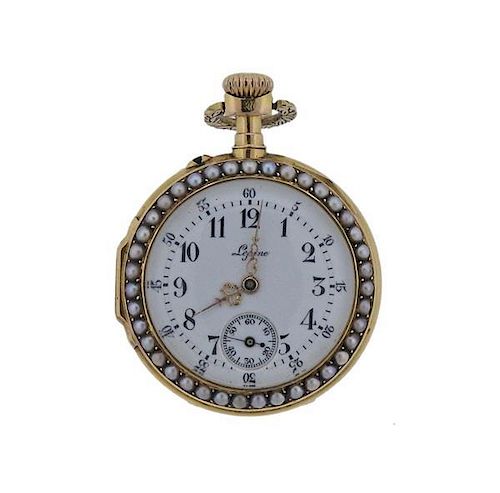 Antique Lepine 18k Gold Pearl Enamel Pocket Watch