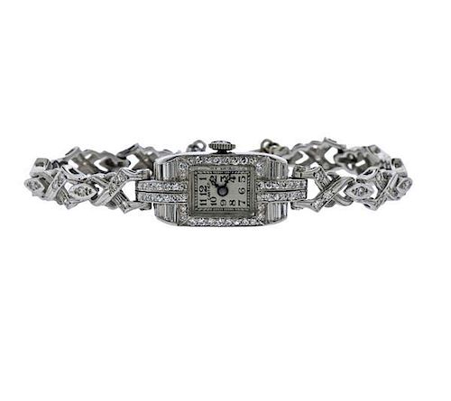 Art Deco Cartier Movado Platinum Gold Diamond Watch