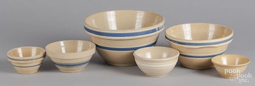 Six yellowware mixing bowls, 19th c.
