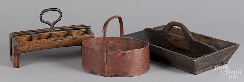 Three primitive wood carriers, 19th c.