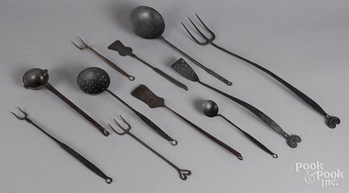 Collection of wrought iron utensils, 19th/20th c.