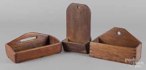 Two primitive pine knife trays, 19th c.