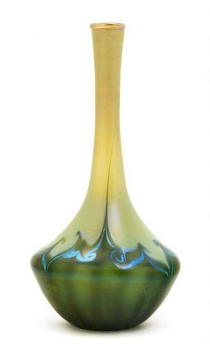 A Tiffany Studios Green Favrile Glass Vase, Height 9 1/4 inches.