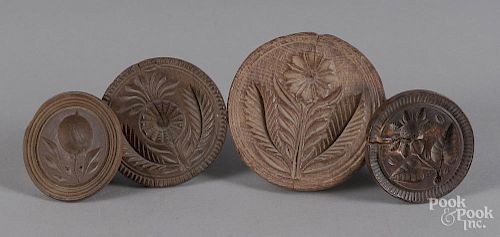 Four carved and turned butterprints, 19th c.