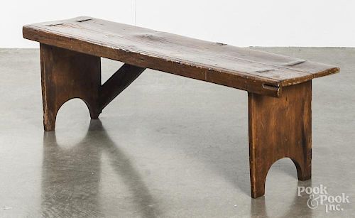 Pine mortised bench, 19th c.