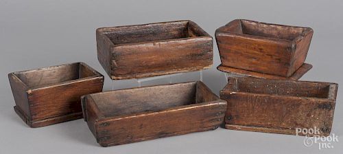 Five primitive pine boxes, 19th c.