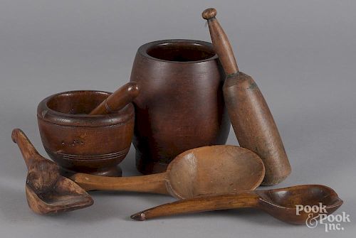 Two turned mortar and pestles, 19th c.
