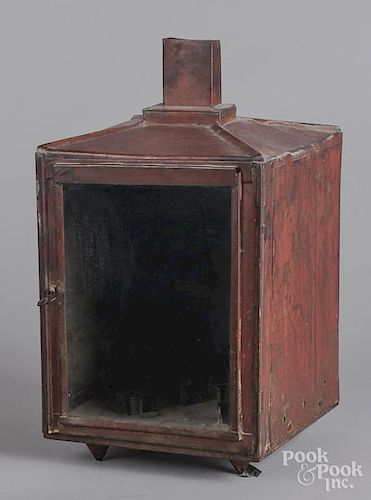 Red painted tin lantern, 19th c.