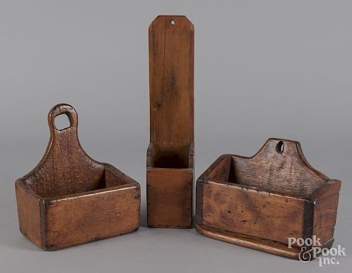Three primitive hanging wall boxes, 19th c.