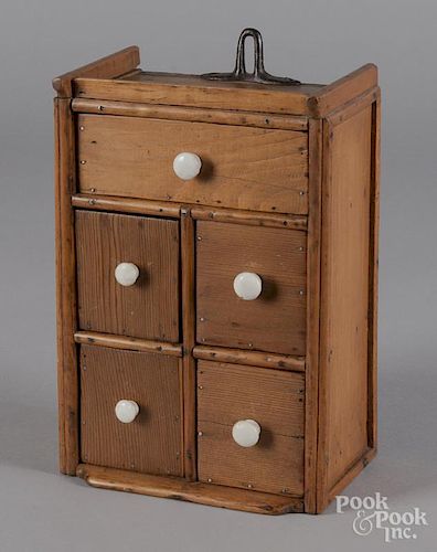 Hanging pine spice cabinet, 19th c.