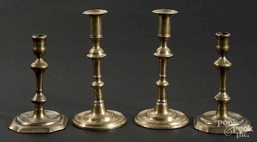 Two pairs English brass candlesticks, 18th/19th c.