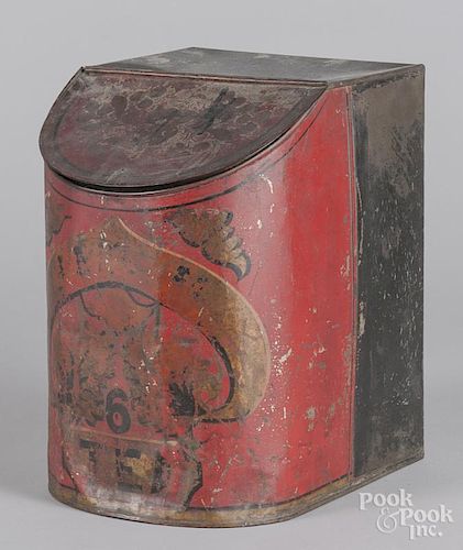 Painted tin tea bin, 19th c.