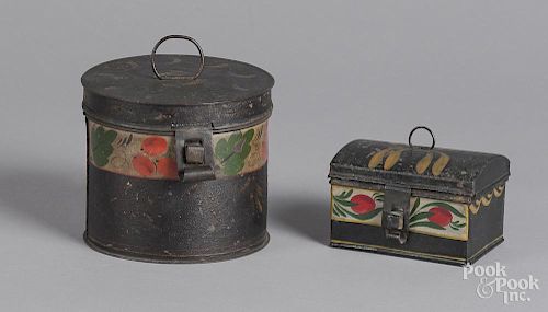 Black toleware canister and small dome lid box