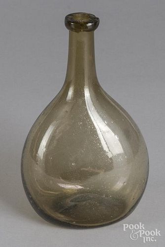 Blown olive glass bottle, early 19th c.