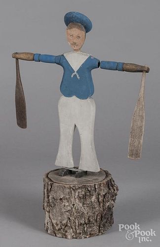 Carved and painted sailor whirligig, early 20th c.