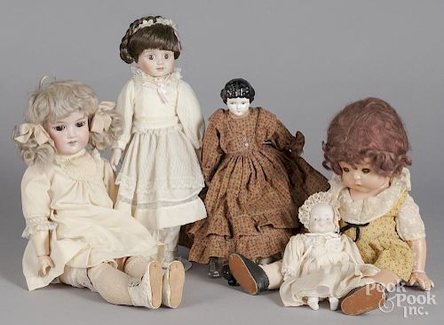 Five assorted dolls