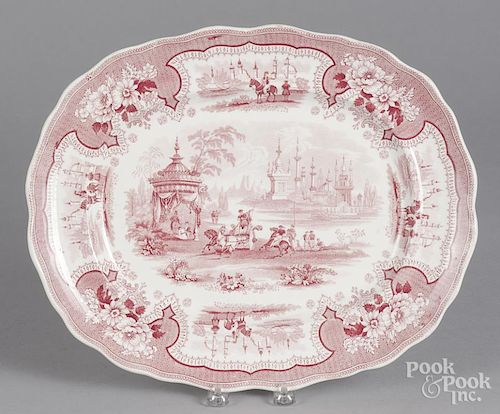 Red transfer decorated Staffordshire platter