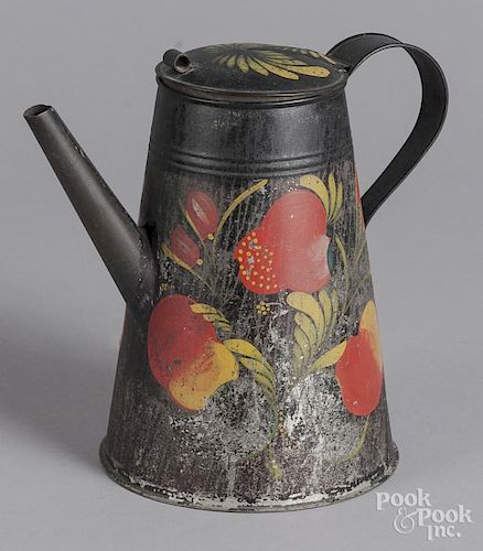 Black toleware coffeepot, 19th c.