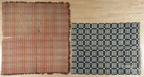 Two woven coverlets, ca. 1840.