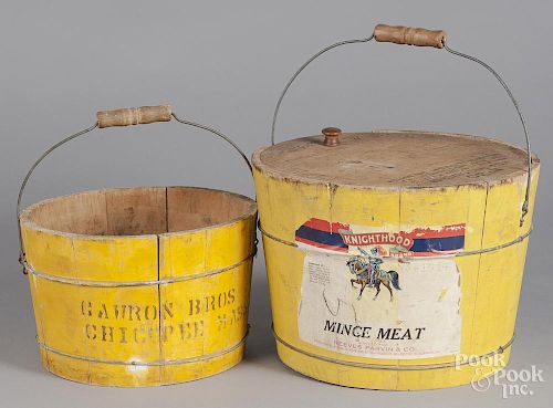 Two yellow painted staved buckets, early 20th c.