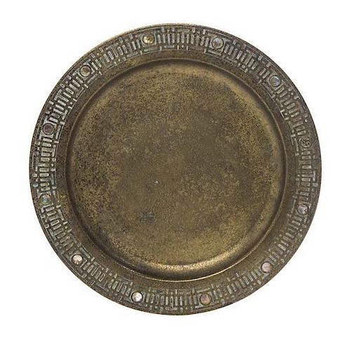 A Tiffany Studios Dore and Abalone Tray, Diameter 9 1/8 inches.