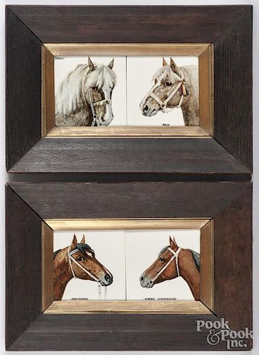 Set of framed horse theme tiles