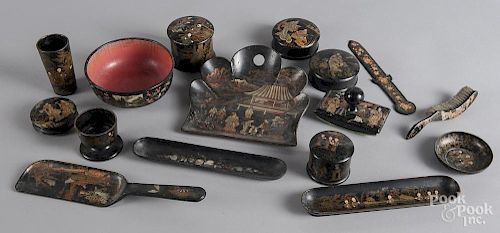 Collection of Chinese black lacquer tableware.