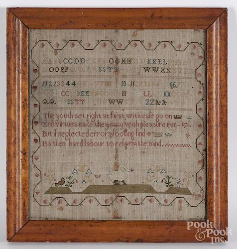 Silk on linen sampler dated 1808