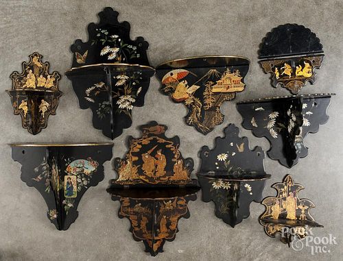 Collection of Chinese black lacquer shelves.