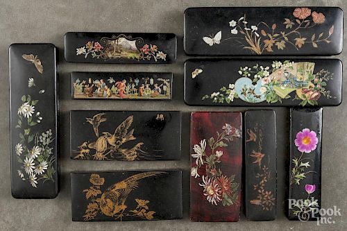 Collection of Chinese black lacquer boxes.