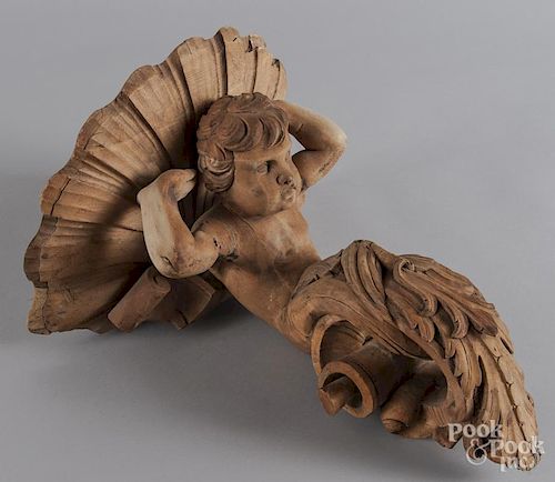 Carved putto wall shelf