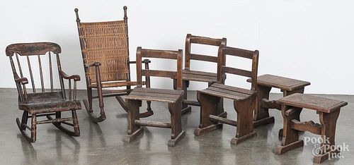 Four English oak children's chairs, late 19th c.