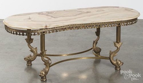 Gilt metal table with faux marble top