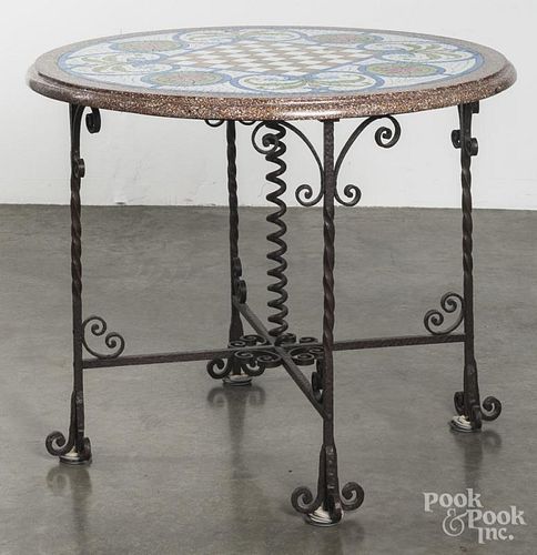 Wrought iron patio table with mosaic top