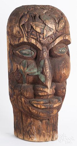 Northwest Coast style carved cedar totem head
