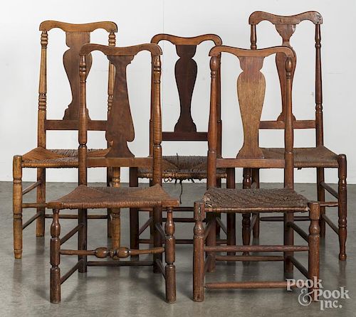 Five New England Queen Anne dining chairs, 18th c.