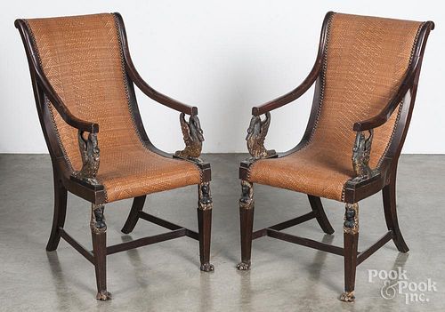 Pair of Egyptian revival armchairs, late 19th c.