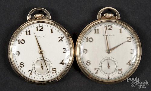 Two Hamilton 14K gold filled pocket watches.