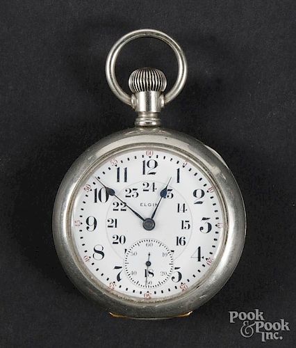 Elgin silveroid B. W. Raymond pocket watch