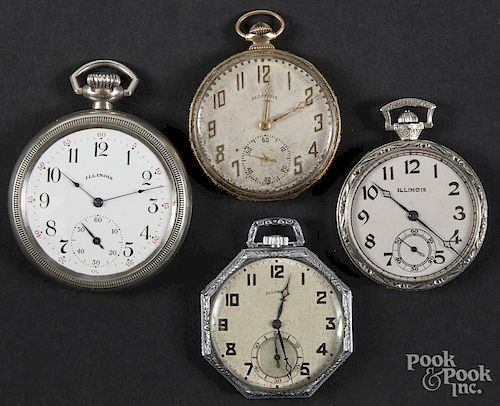 Four Illinois pocket watches